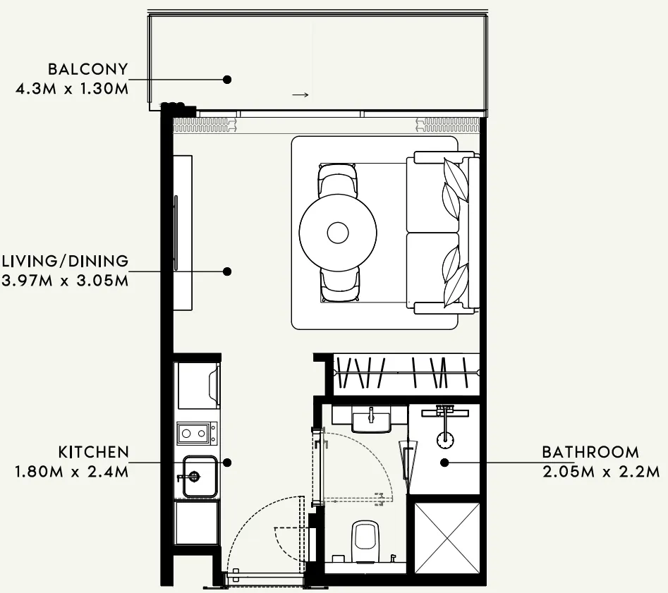 Azizi Milan Studio floor plan, 326 sqft