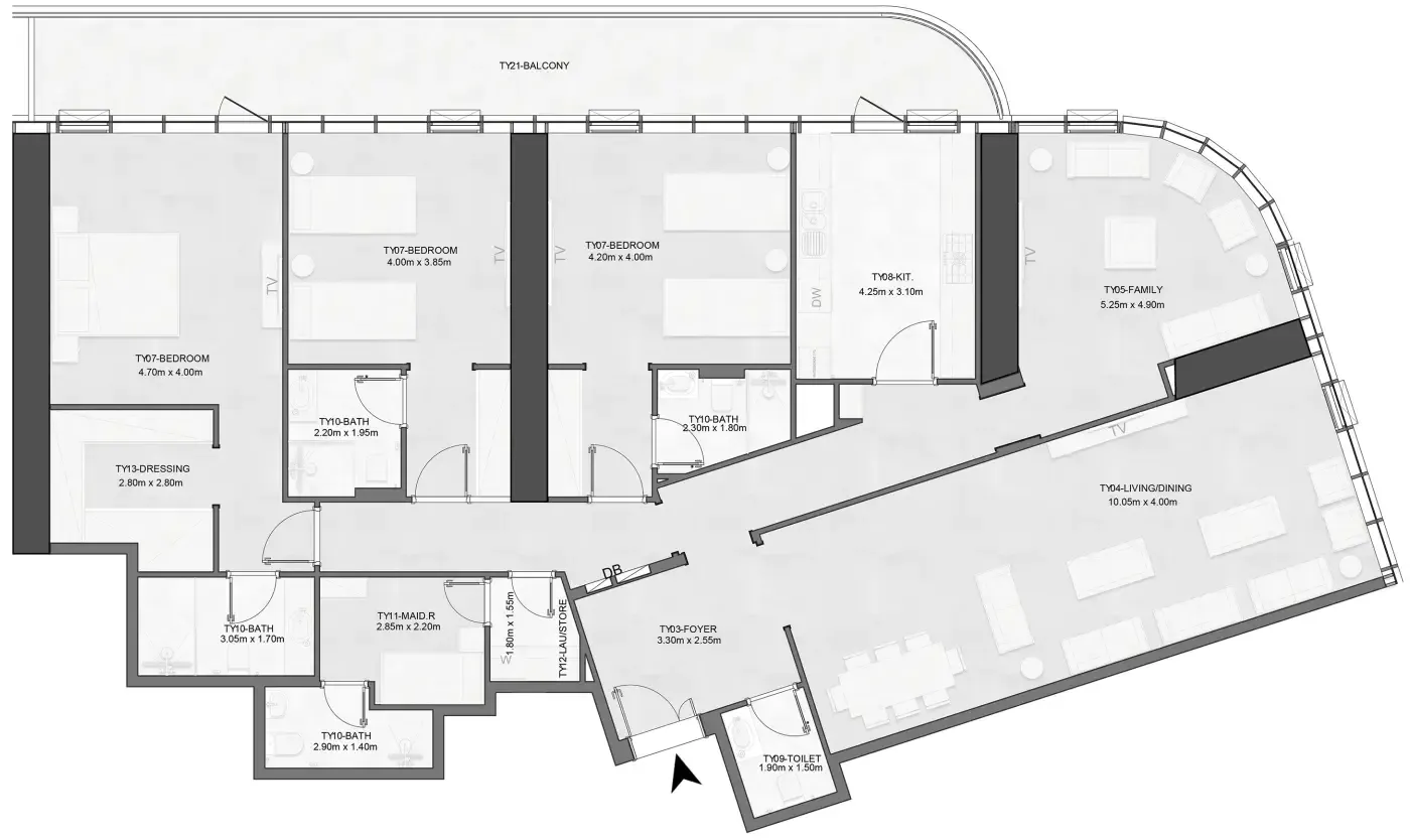 Joud Tower 3 bed floor plan, 2,452 – 2,801 sqft
