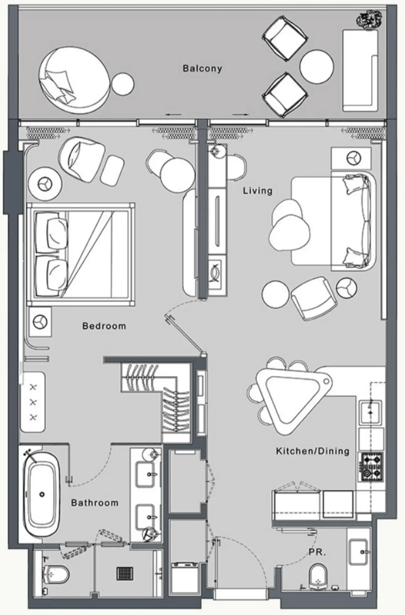 JW Marriott Residences and Resort 1 bed floor plan, 943 sqft