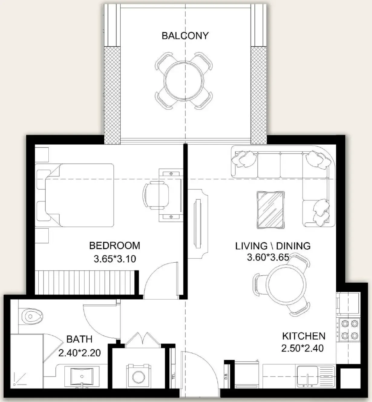 X11 1 bed floor plan, 664 sqft