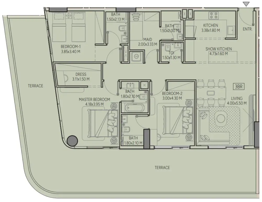 Weston by Wadan Phase 1 & 2 3 bed floor plan, 2,058 sqft