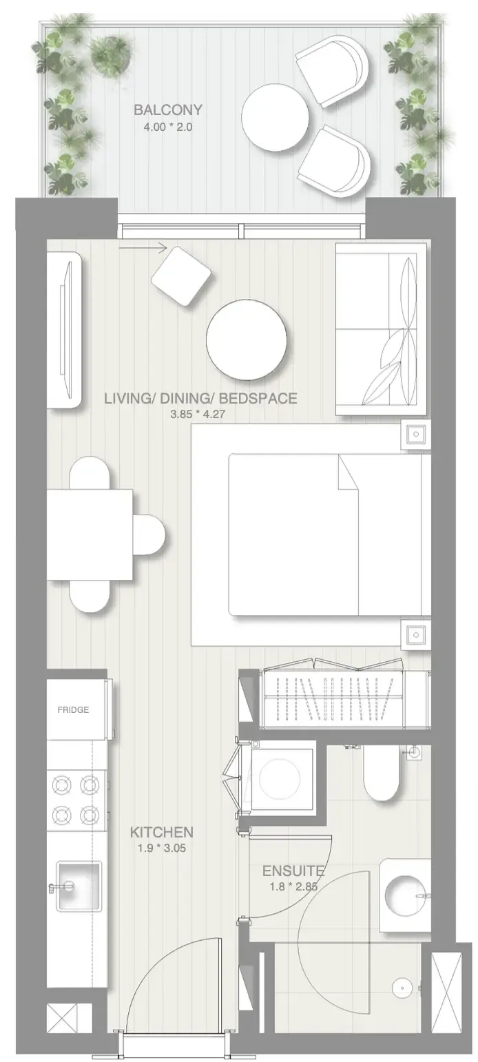 Sol Levante Studio floor plan, 438 sqft