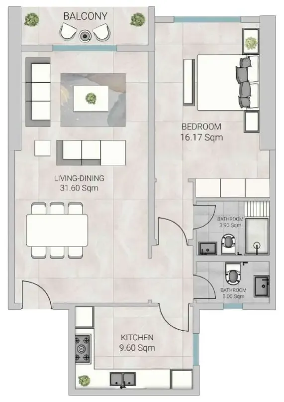 Al Ameera Village 5 1 bed floor plan, 1,165 sqft