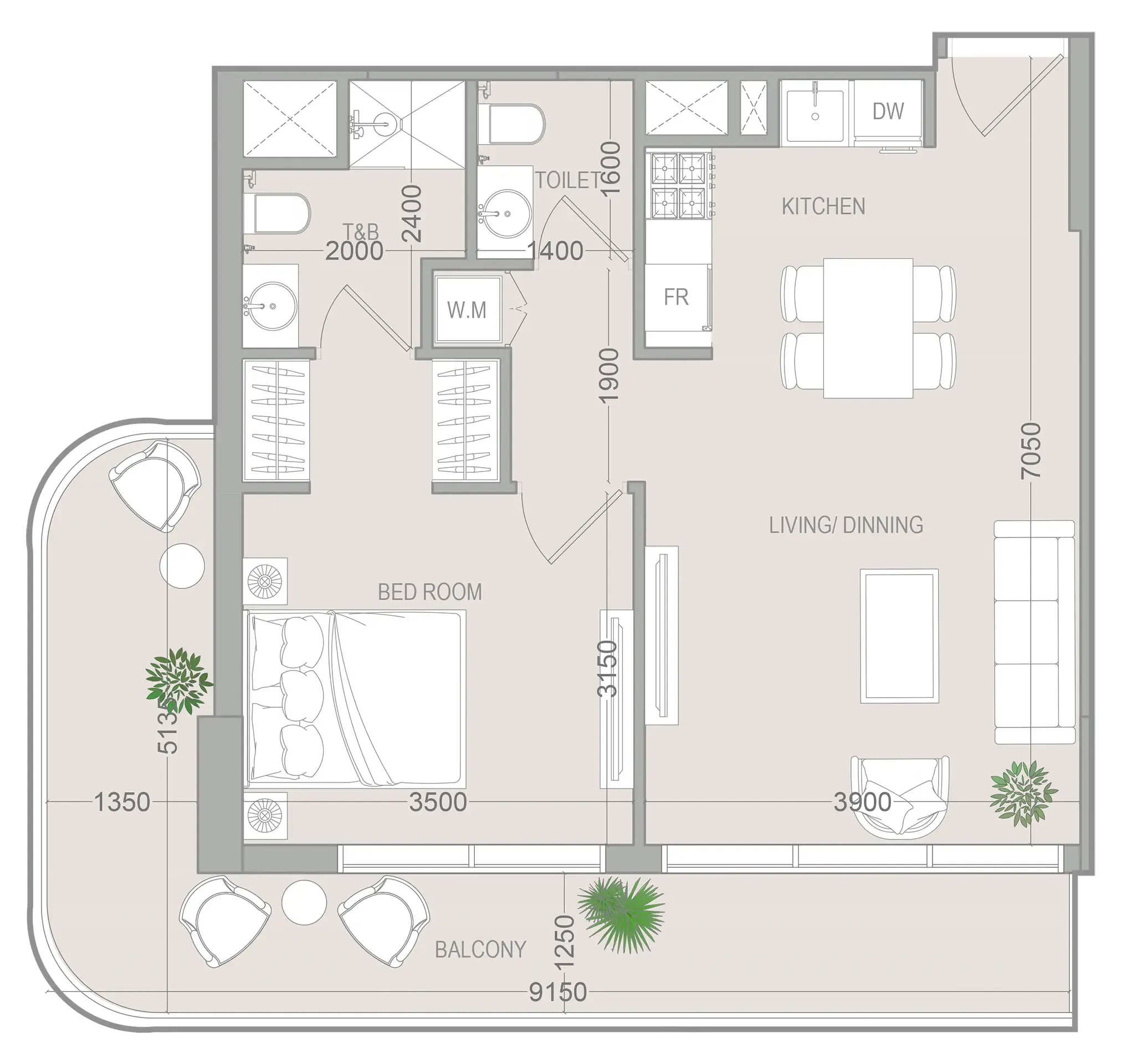 VERDAN1A 5 1 bed floor plan, 777 sqft