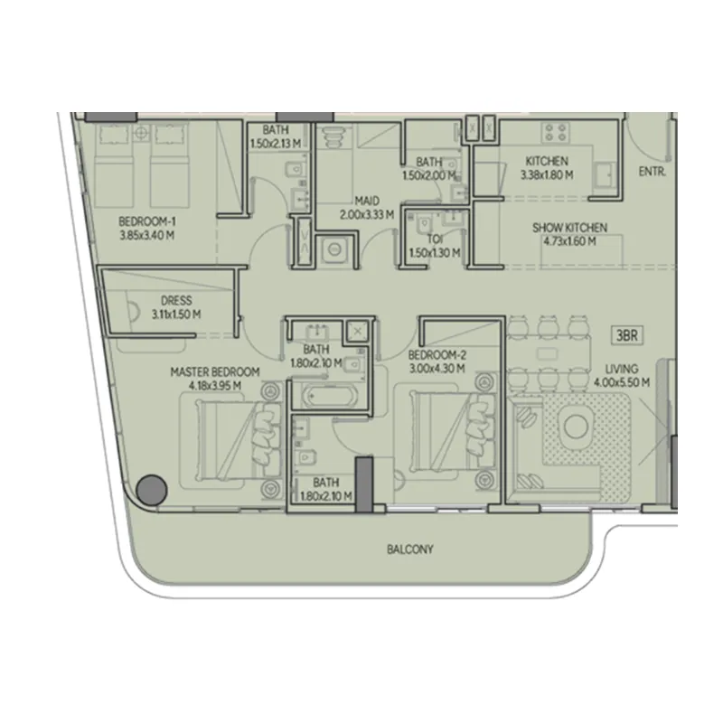Weston by Wadan Phase 1 & 2 2 bed floor plan, 1,197 – 1,256 sqft