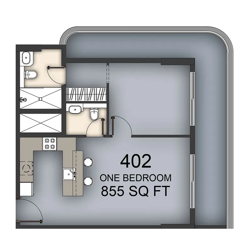 Aizel Tower 1 bed floor plan, 855 sqft