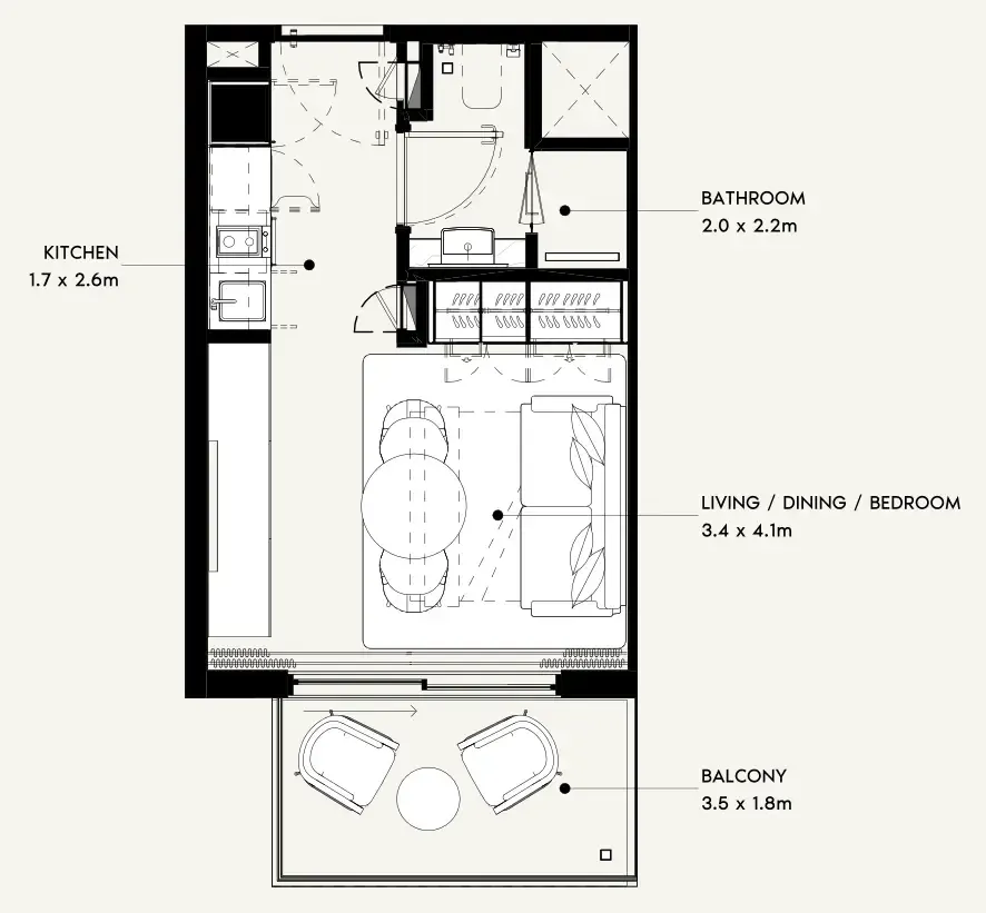 Azizi Noura Studio floor plan, 340 sqft