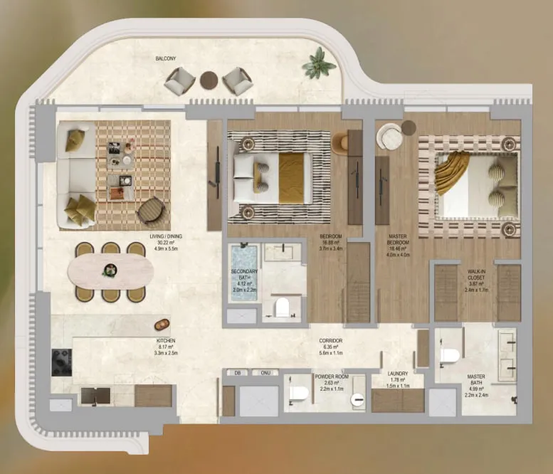 The Canopies at Yas Point 2 bed floor plan, 1,281 sqft