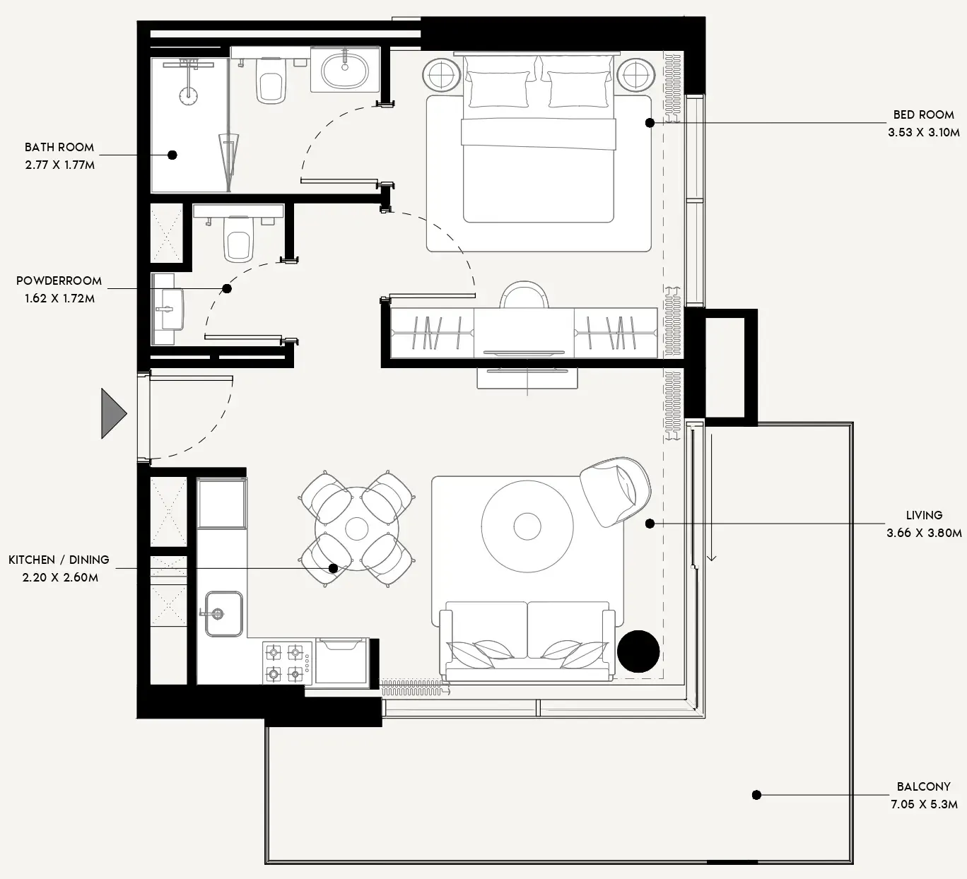 Azizi Venice 1 bed floor plan, 759 sqft