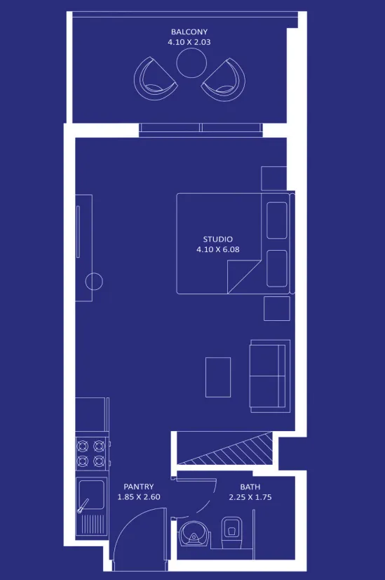 Oceanz Studio floor plan, 428 sqft