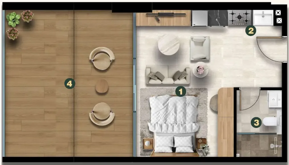 Golf Terrace Residences Studio floor plan, 647 sqft