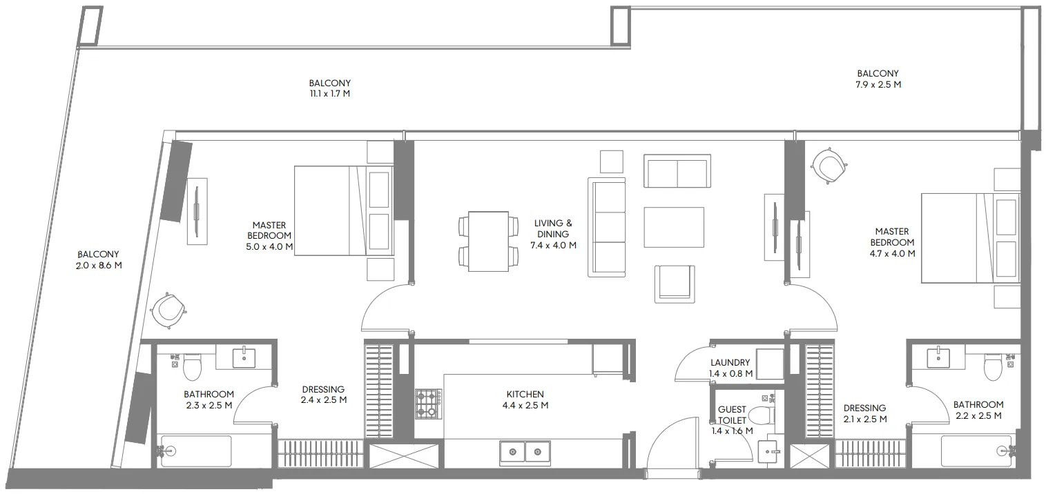Safa Parkview 2 bed floor plan, 1,861 sqft