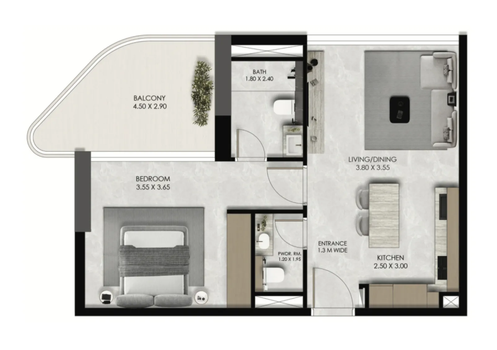 Verano by Prescott 1 bed floor plan, 687 sqft