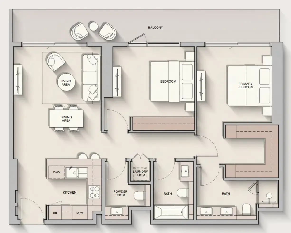 The Hillgate 2 bed floor plan, 1,246 sqft