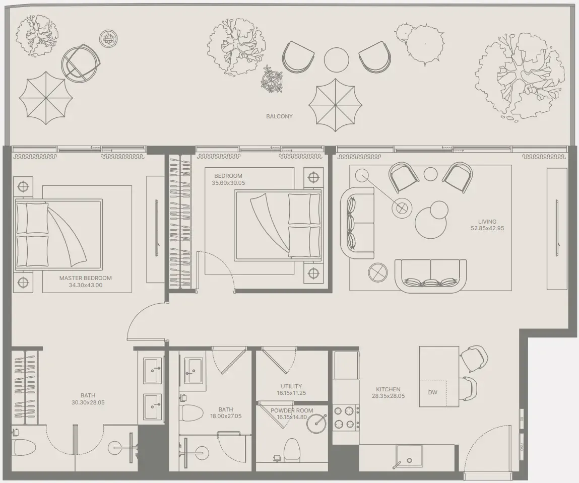 Bond Enclave 2 bed floor plan, 1,391 sqft