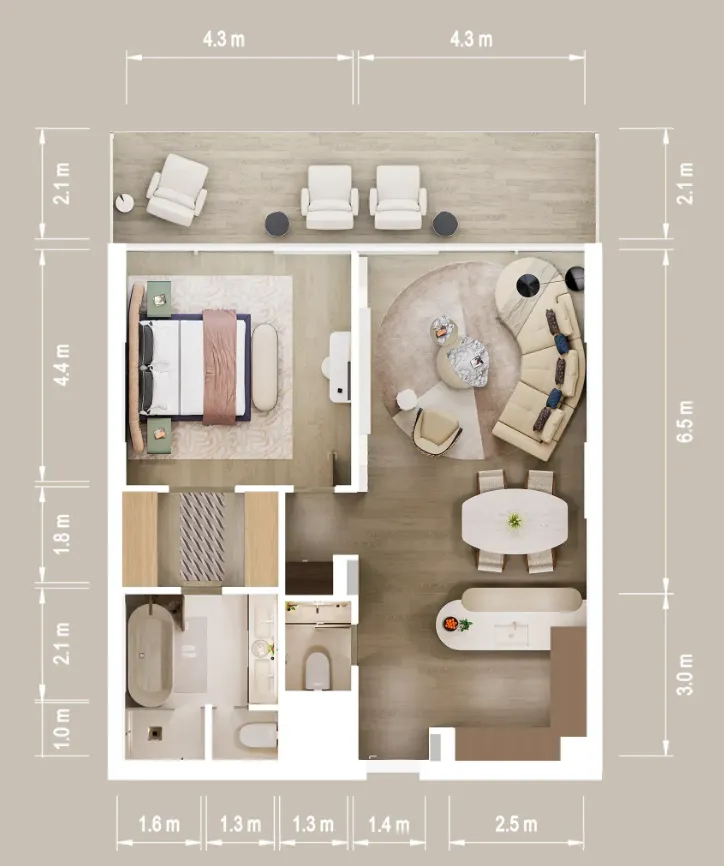 Mandarin Oriental Residences 1 bed floor plan, 1,089 sqft