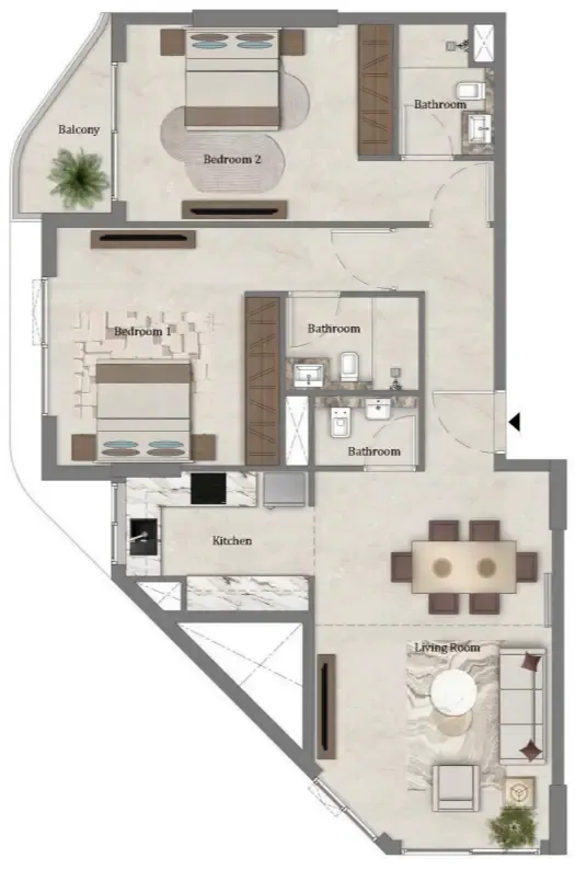 Mirari Lagoon by Zoya 2 bed floor plan, 1,054 sqft