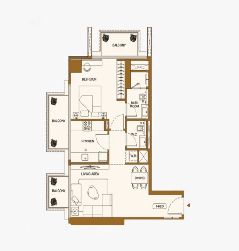 Binghatti Luxuria 1 bed floor plan, 742 – 755 sqft
