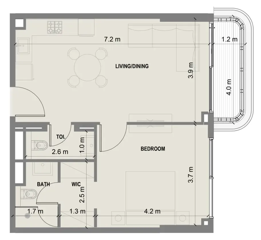 Blue Marina Residence 1 bed floor plan, 673 sqft