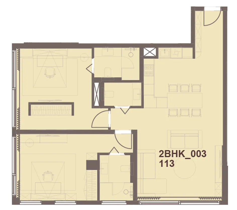 J-Haus Residence 2 bed floor plan, 1,212 sqft