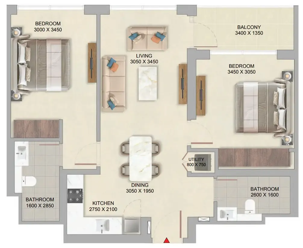 The Woods Abode at Sobha Sanctuary 2 bed floor plan, 863 sqft