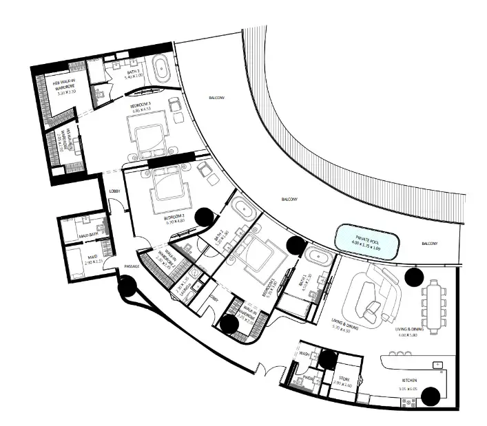 Bugatti Residences by Binghatti 3 bed floor plan, 4,061 sqft
