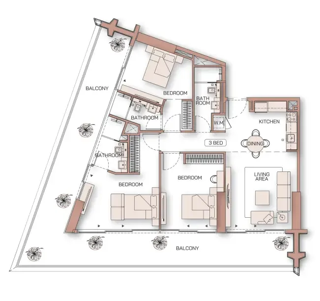 Binghatti Pinnacle 3 bed floor plan, 1,716 sqft