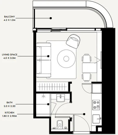 Azizi Milan Studio floor plan, 342 sqft