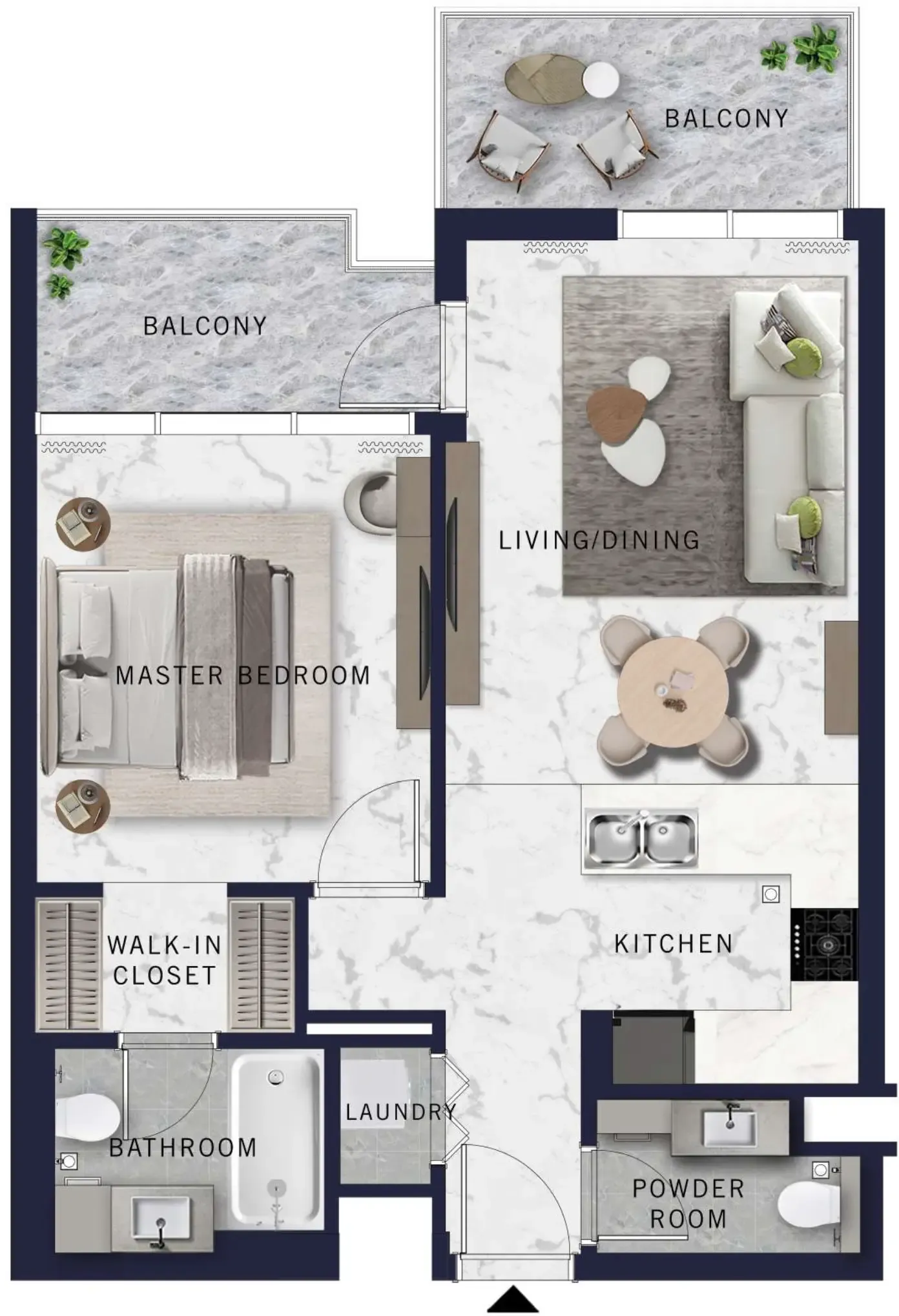 DoubleTree by Hilton 1 bed floor plan, 808 sqft