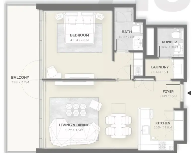 Tonino Lamborghini Residences 1 bed floor plan, 1,008 sqft
