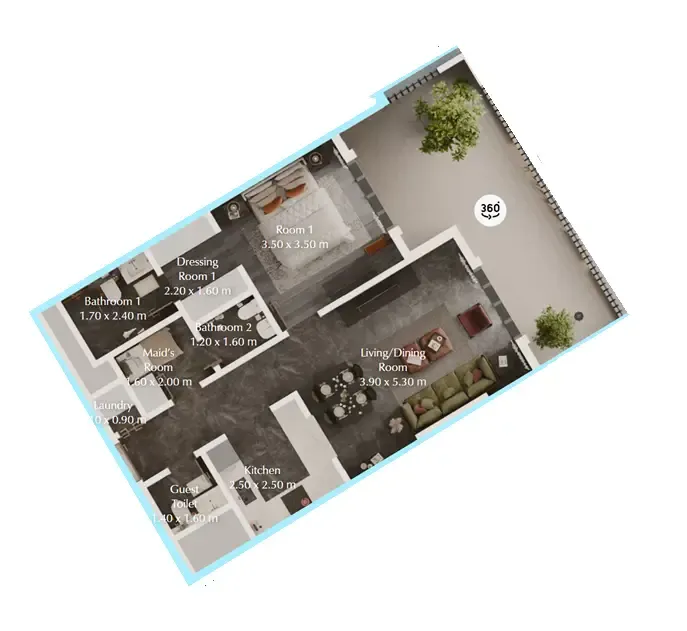 Bab Al Qasr Garden Residences 65 1 bed floor plan, 909 sqft