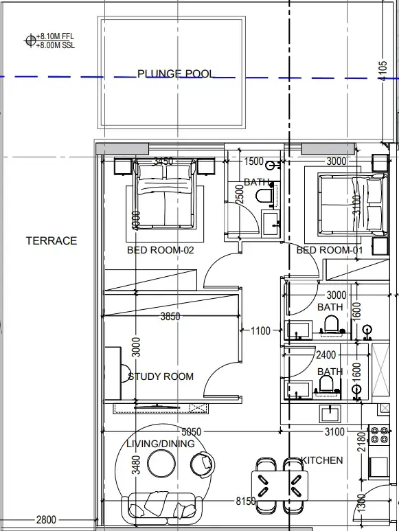 Al Haseen Residences 6 2 bed floor plan, 1,793 sqft