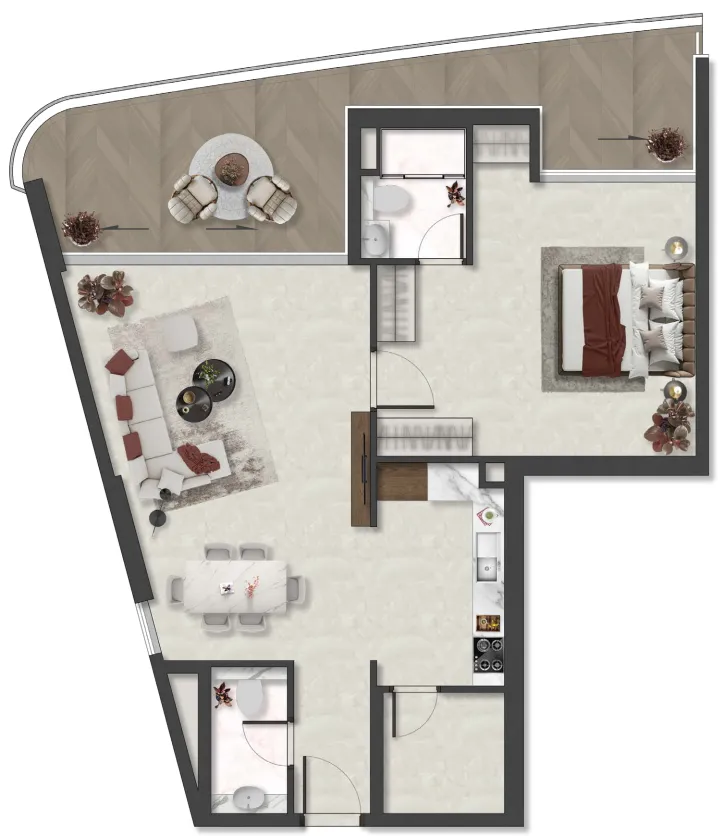 Aquino 1 bed floor plan, 979 sqft