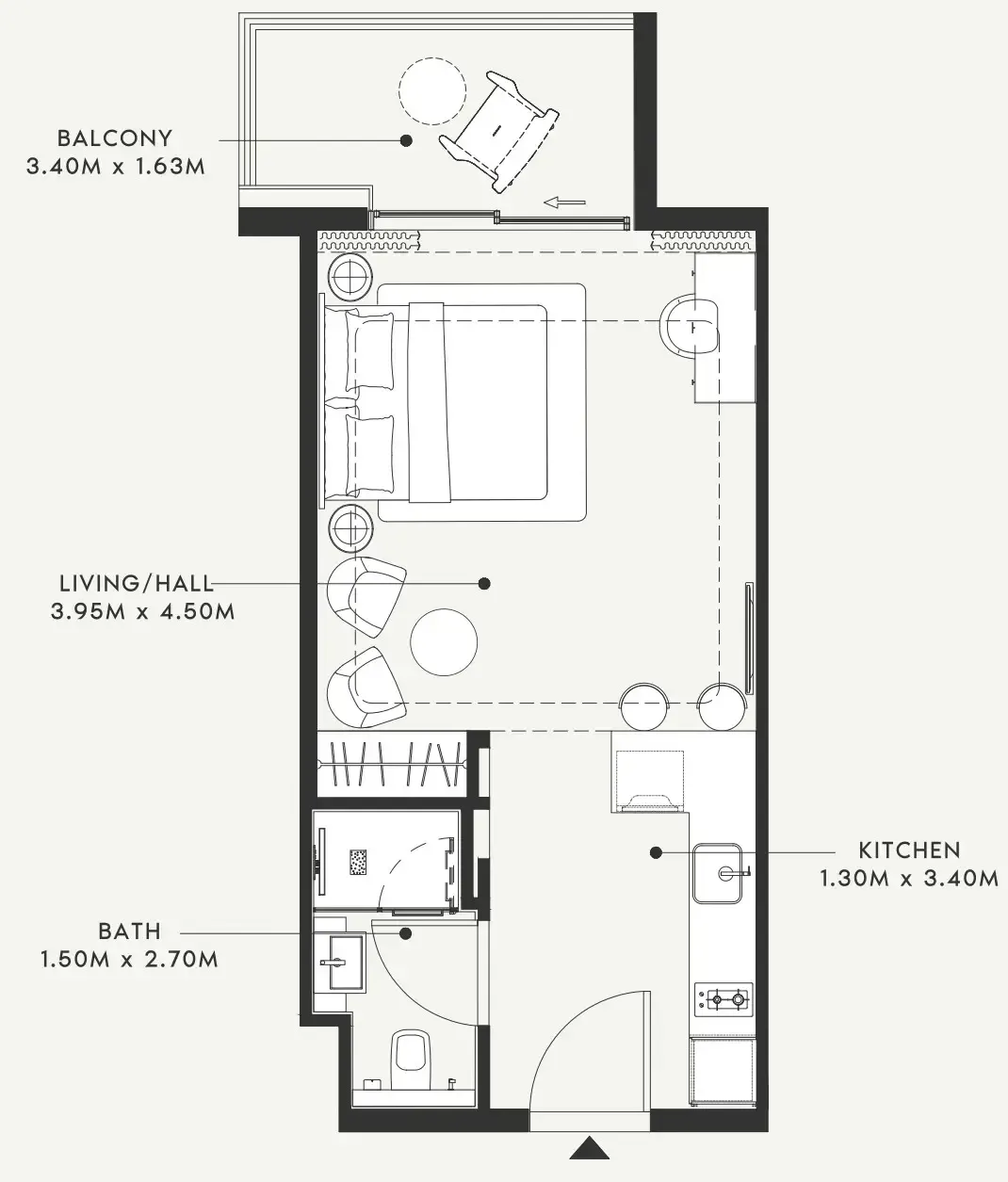 Riviera 55 Studio floor plan, 515 sqft