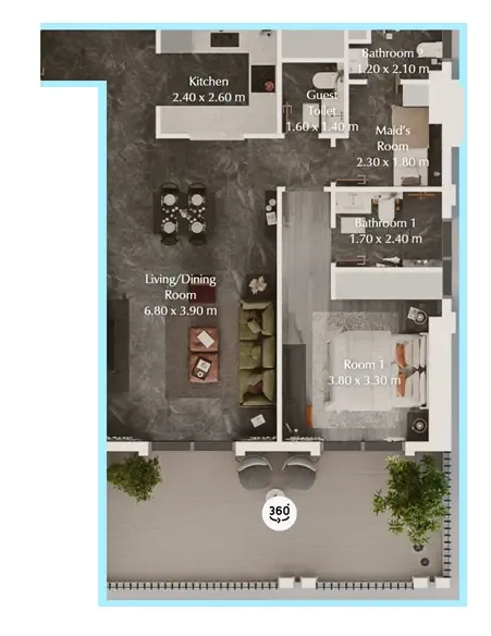 Bab Al Qasr Garden Residences 65 1 bed floor plan, 1,006 sqft