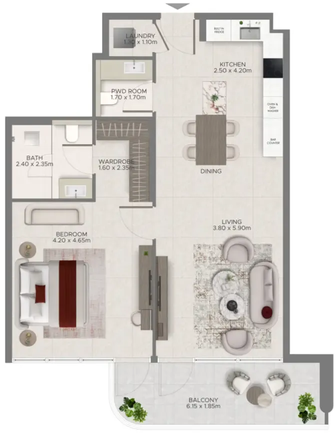 Ramada Residences by Wyndham at Dubai Islands 1 bed floor plan, 964 sqft