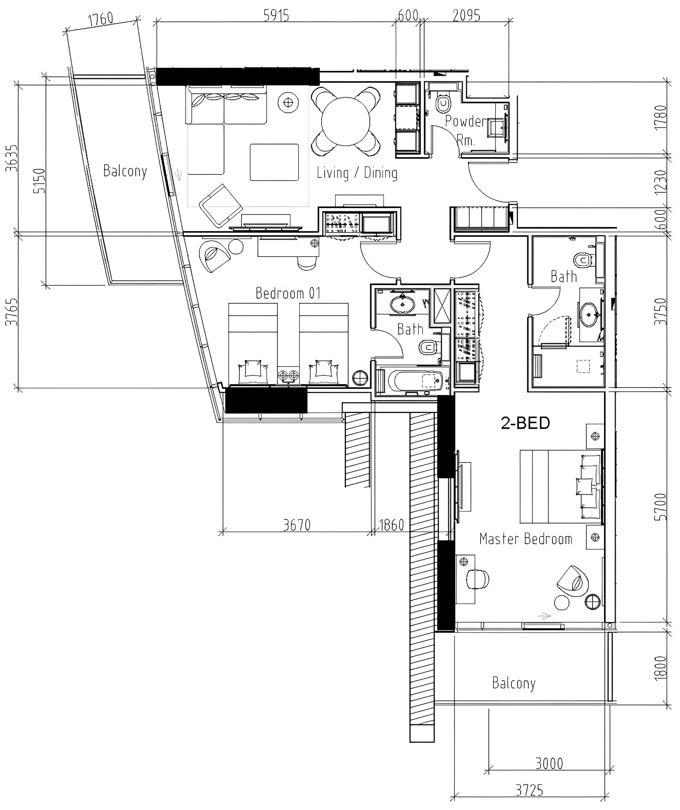 Damac Hills - Artesia 2 bed floor plan, 1,268 sqft