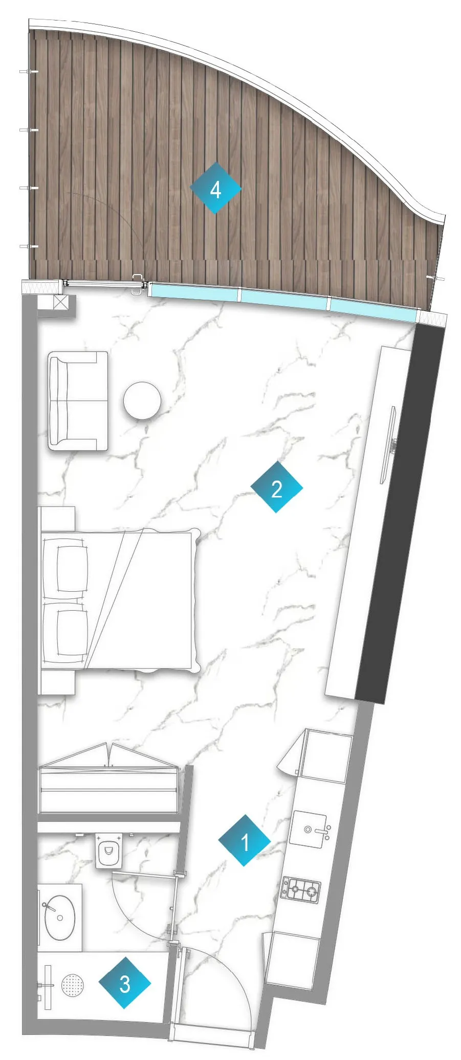 Aqua Arc Studio floor plan, 632 sqft