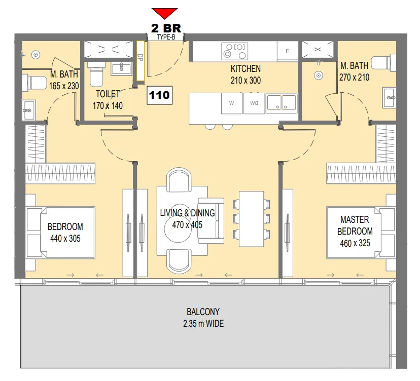 Sensi 2 bed floor plan, 1,087 sqft