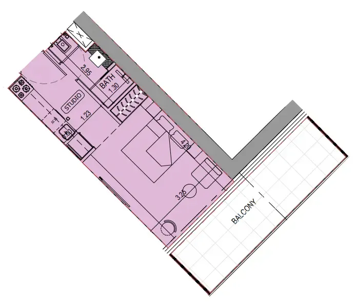 Binghatti Sky Terraces Studio floor plan, 467 sqft