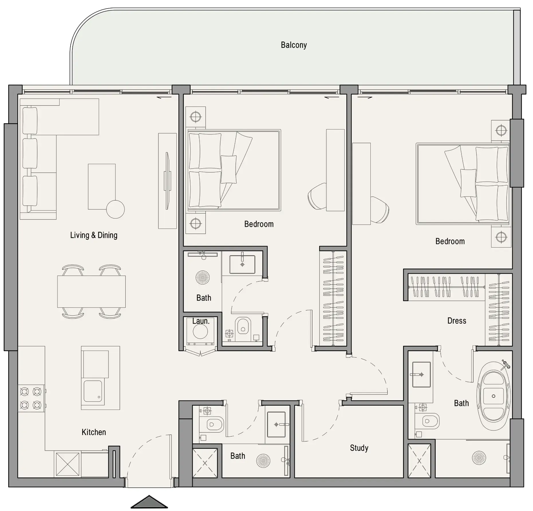113 Residences by Iman 2 bed floor plan, 1,188 – 1,209 sqft
