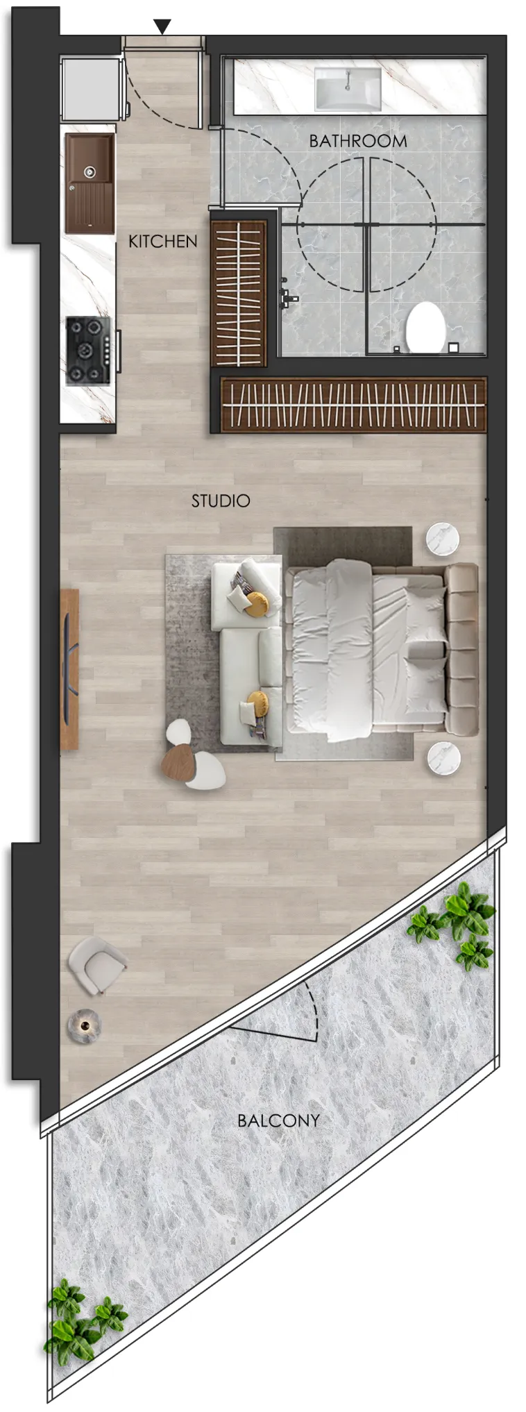 The Beach Residence Studio floor plan, 640 sqft