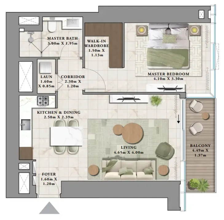 Avarra by Palace 1 bed floor plan, 825 sqft