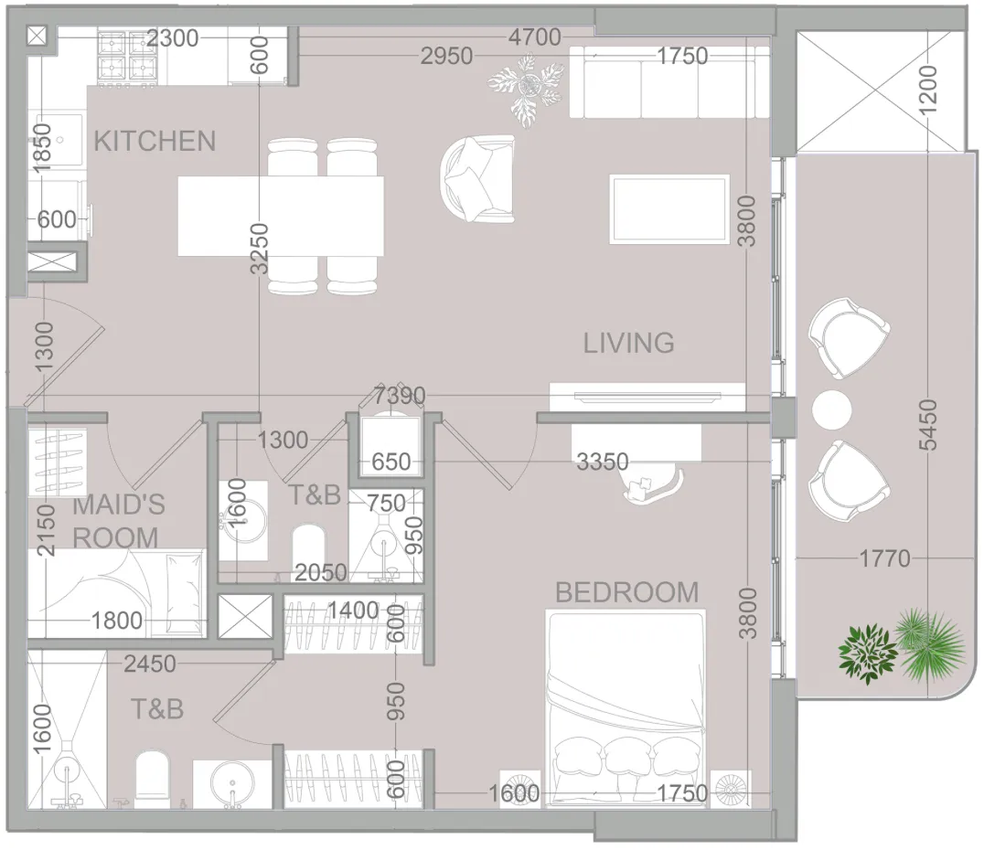 TETR1S Tower 1 bed floor plan, 762 sqft
