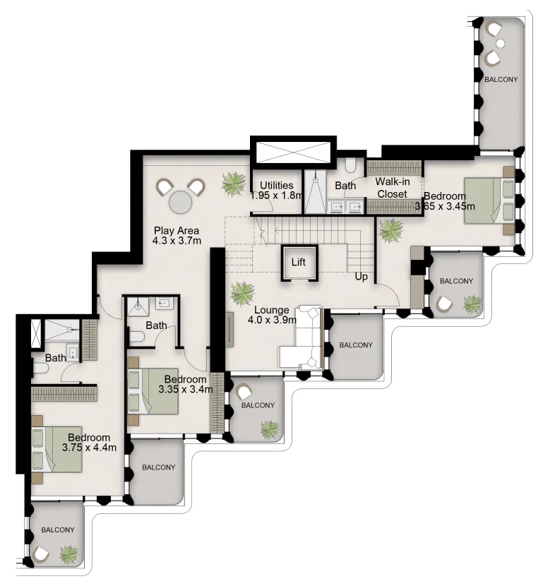 One B Tower 4 bed floor plan, 3,782 sqft