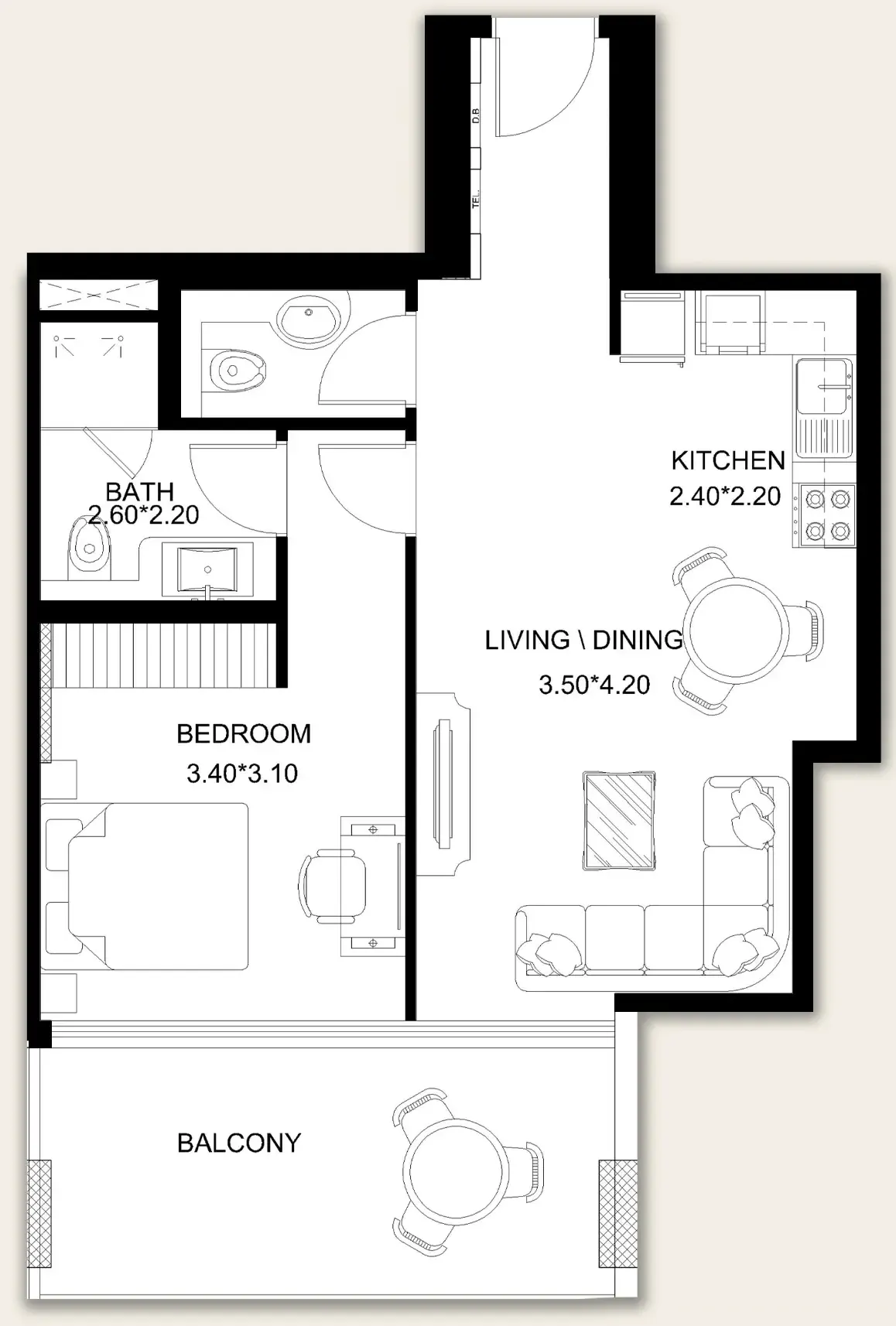 X11 1 bed floor plan, 751 sqft