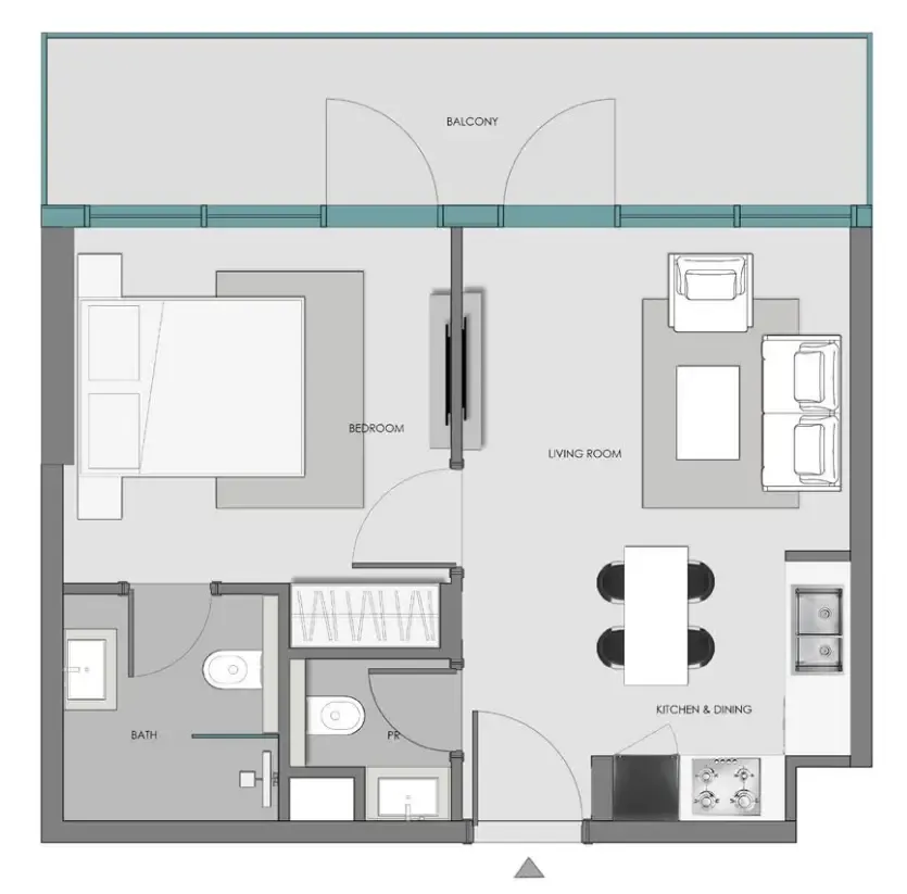 Samana Hills South 3 1 bed floor plan, 570 – 586 sqft