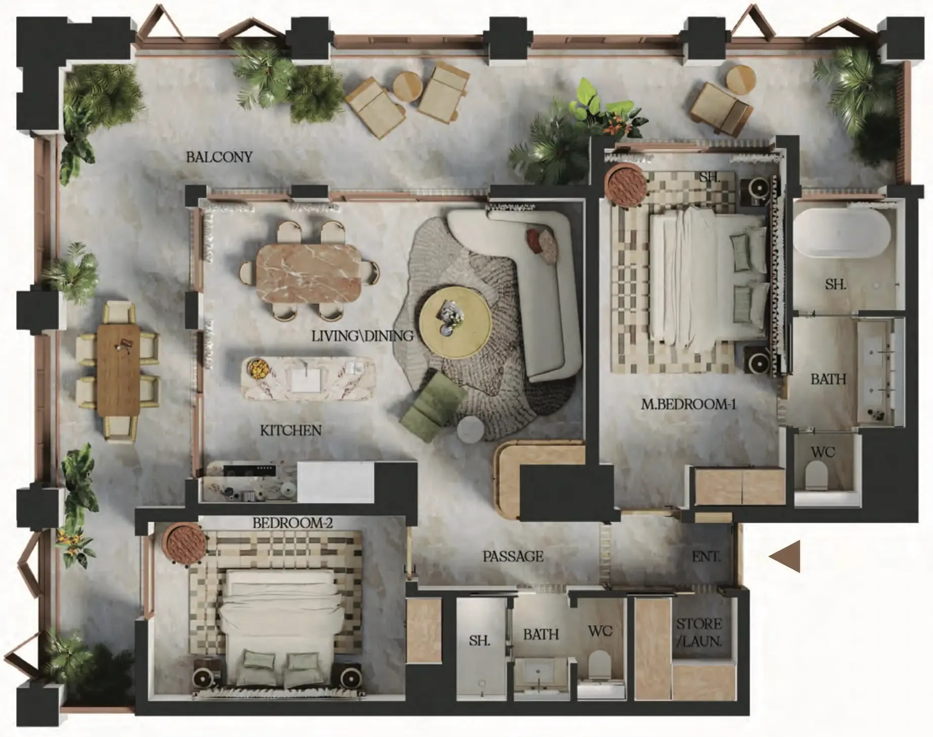 Elire Managed by LUX 2 bed floor plan, 1,446 sqft