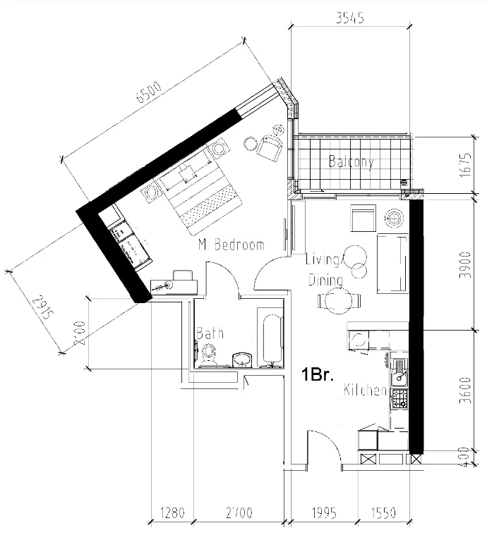 Aykon City Tower 1 bed floor plan, 720 sqft