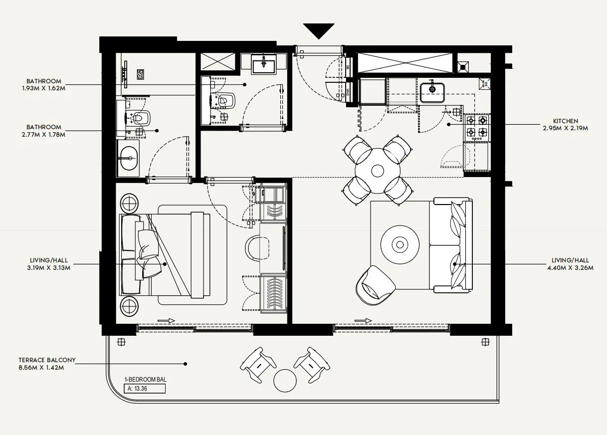 Azizi Jewel 1 bed floor plan, 696 sqft